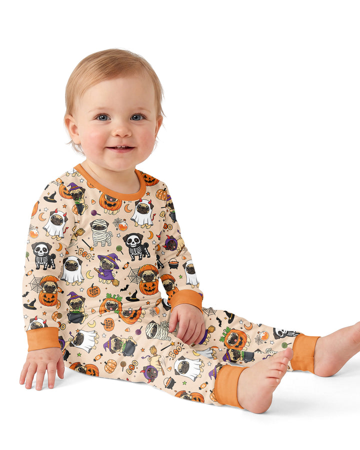 Spooky Pug Bamboo Two Piece Long Sleeve Pajama Set