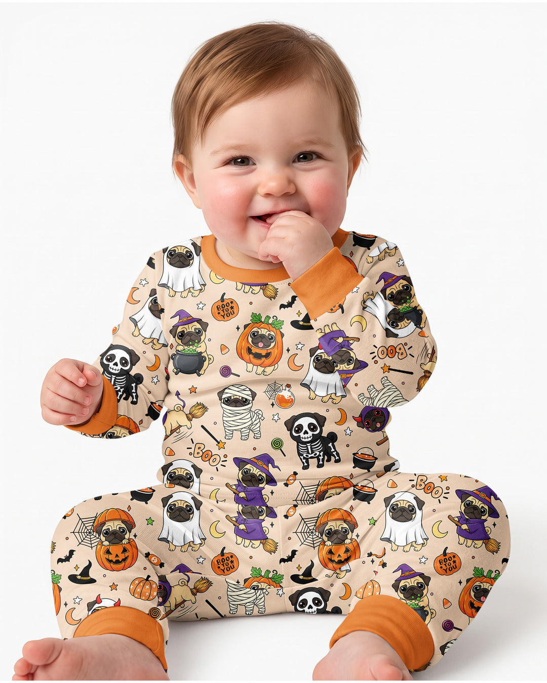Spooky Pug Bamboo Two Piece Long Sleeve Pajama Set
