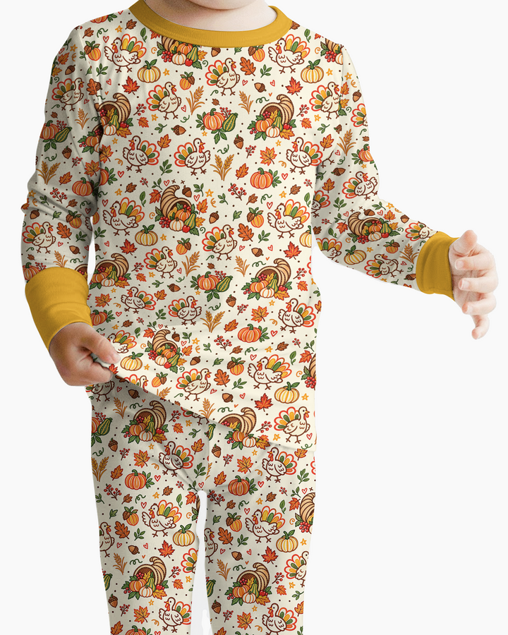 Thanksgiving Turkey Sketch Bamboo Two Piece Long Sleeve Pajama Set