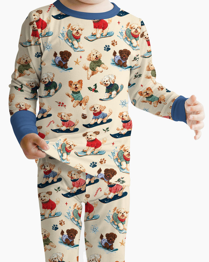 Snowboarding Dogs Bamboo Two Piece Long Sleeve Pajama Set