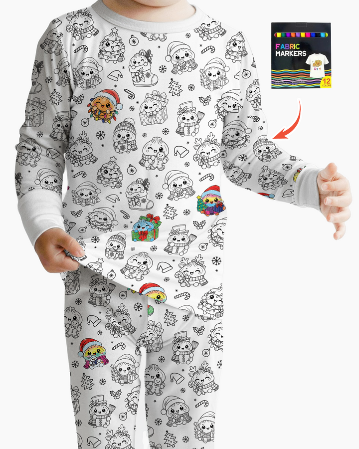 Kawaii Holiday Dumpling Colorable Bamboo Two Piece Long Sleeve Pajama Set