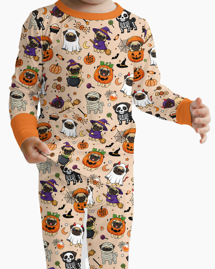 Spooky Pug Bamboo Two Piece Long Sleeve Pajama Set