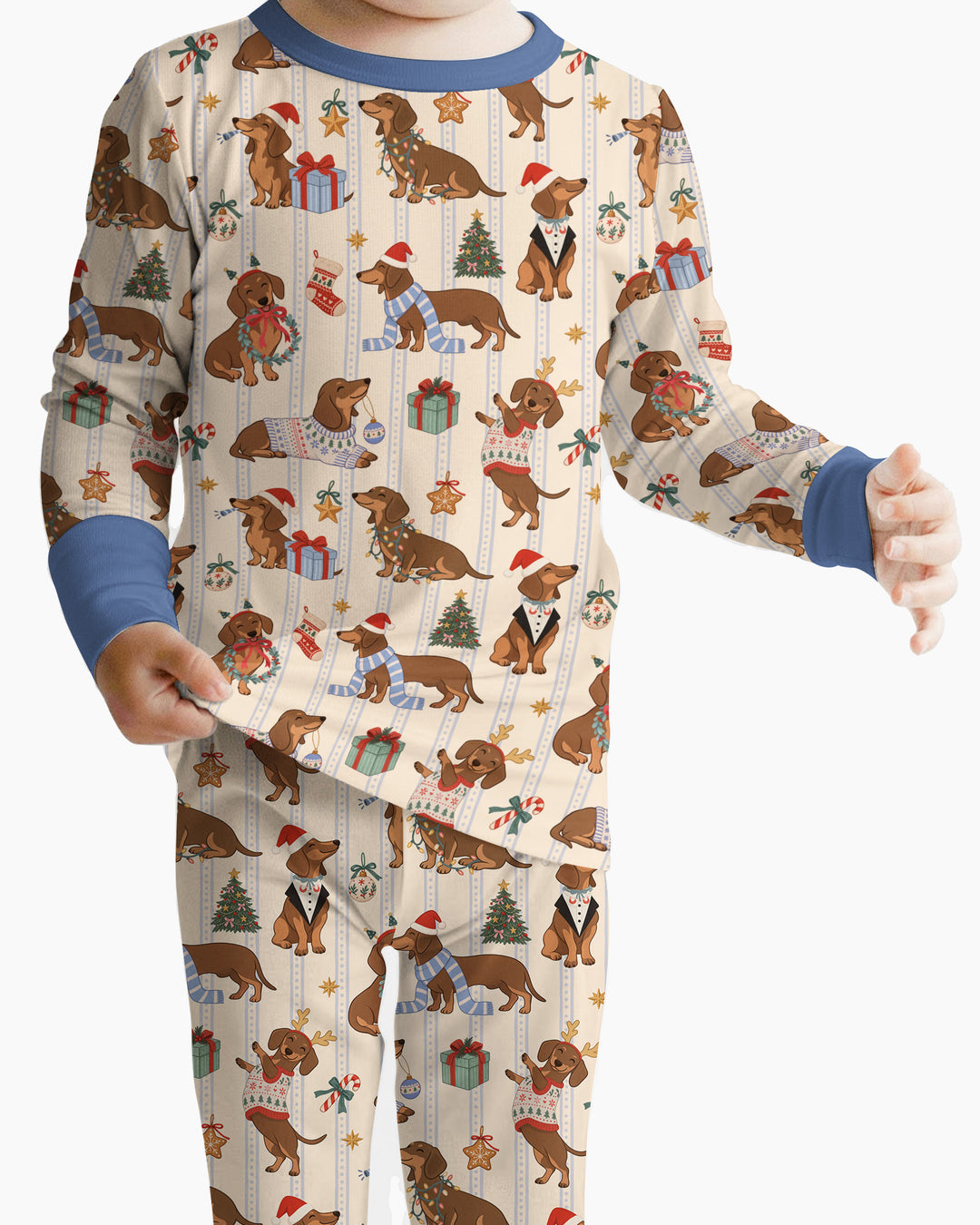 Christmas Dachshund Cute Vintage Bamboo Two Piece Long Sleeve Pajama Set