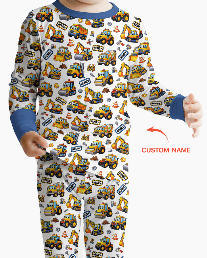 Construction Machines Bamboo Two Piece Long Sleeve Pajama Set
