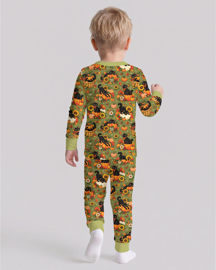 Vintage Black Cat Pumpkin Fall Bamboo Two Piece Long Sleeve Pajama Set