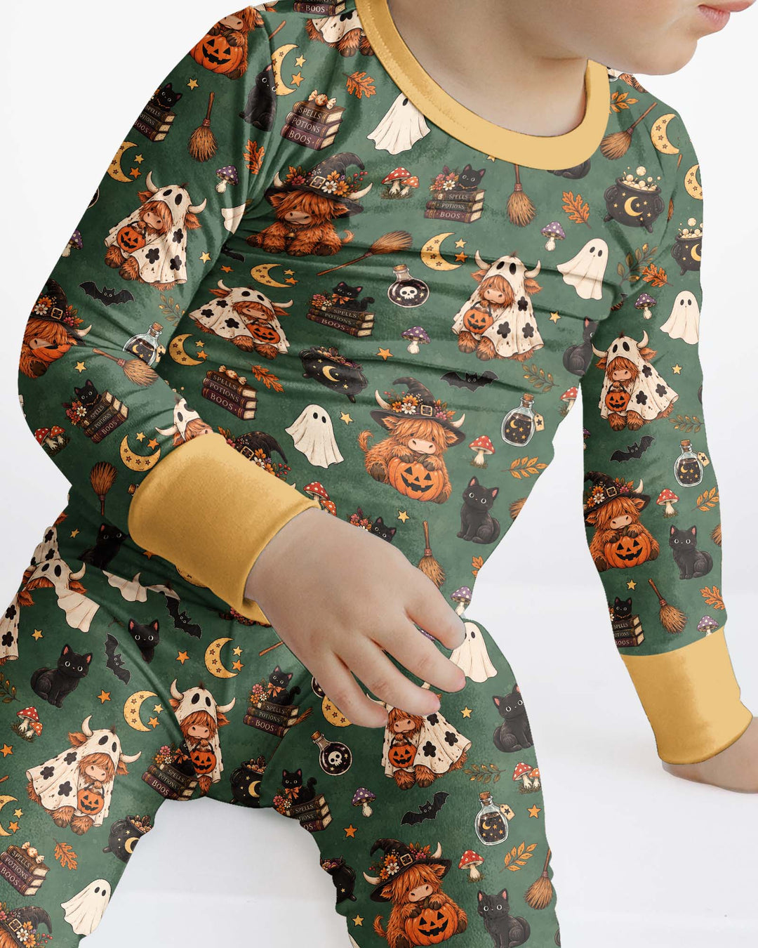 Vintage Highland Cow Halloween Bamboo Two Piece Long Sleeve Pajama Set