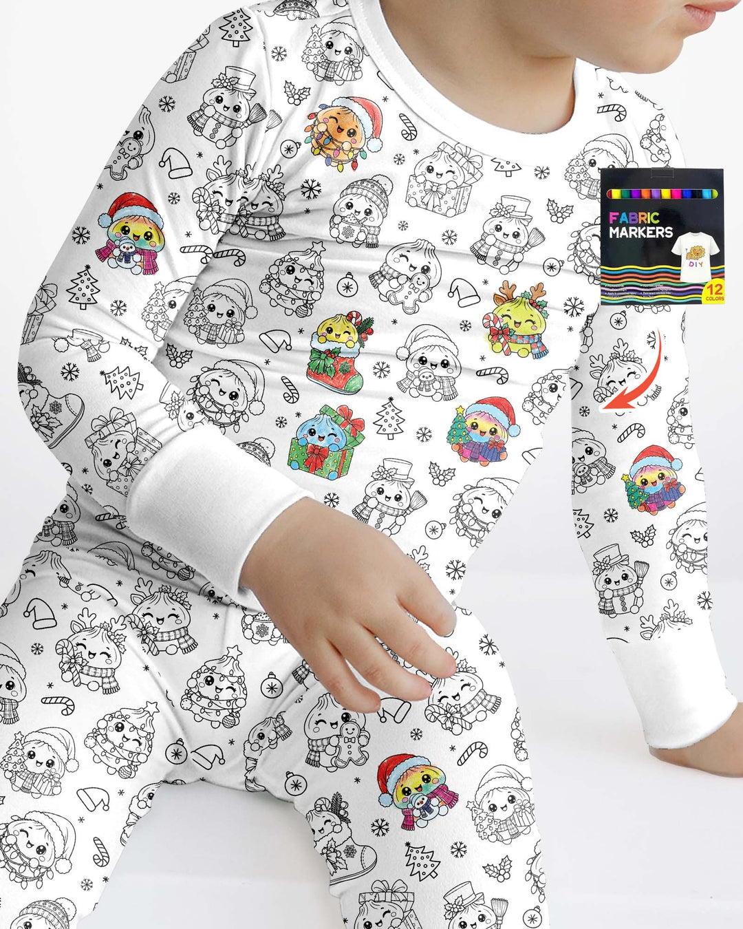Kawaii Holiday Dumpling Colorable Bamboo Two Piece Long Sleeve Pajama Set