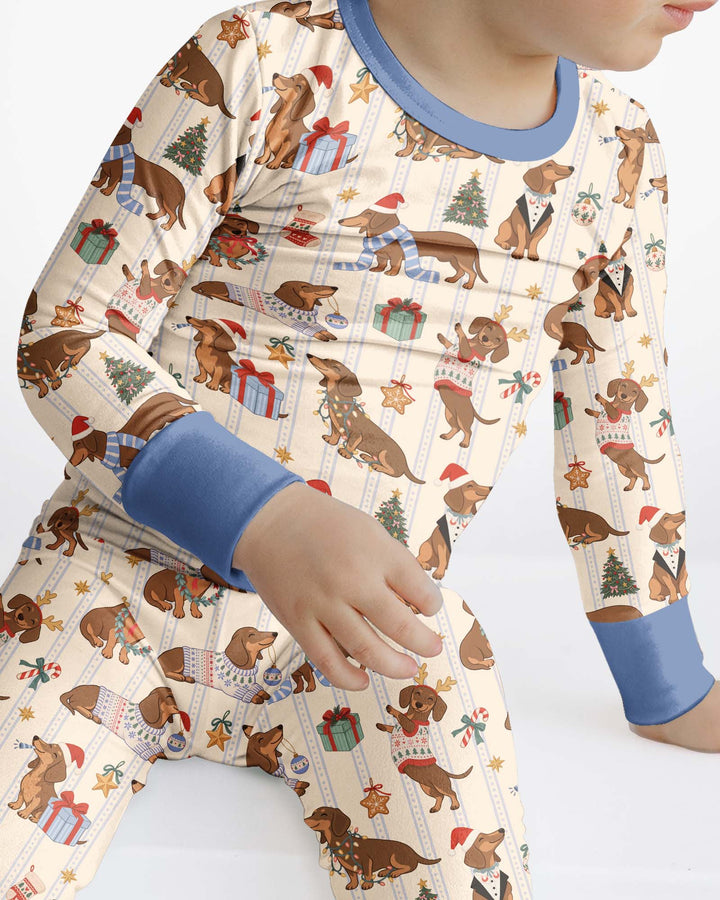 Christmas Dachshund Cute Vintage Bamboo Two Piece Long Sleeve Pajama Set