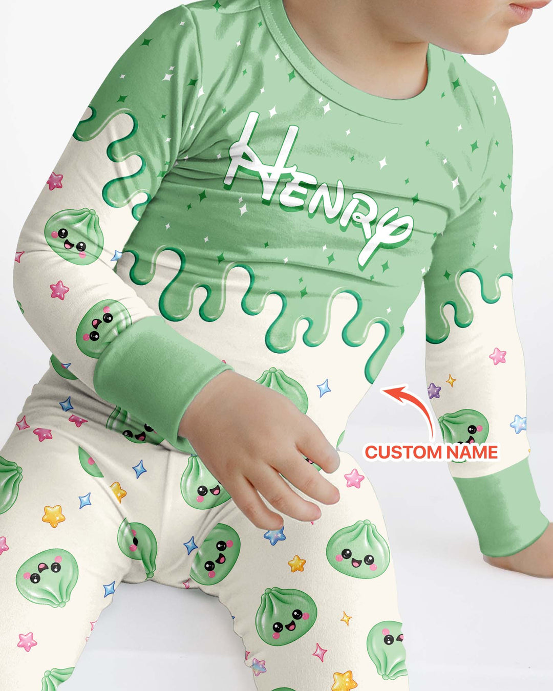 Personalized Dripping Kawaii Dumpling Bamboo Two Piece Long Sleeve Pajama Set