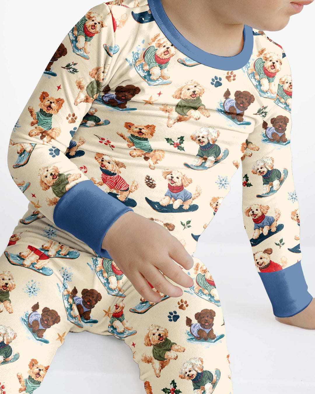 Snowboarding Dogs Bamboo Two Piece Long Sleeve Pajama Set