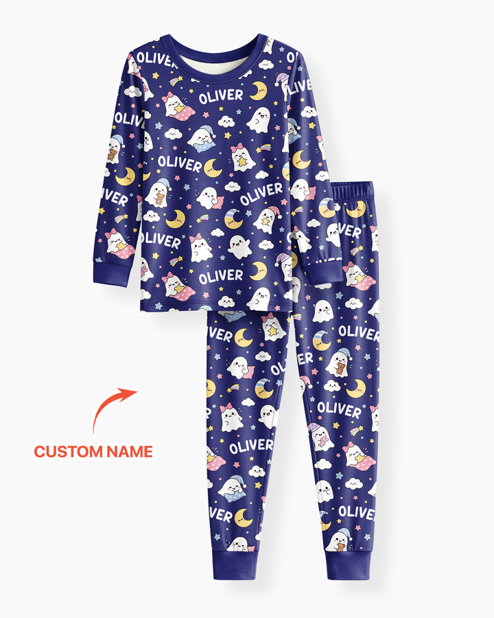Sweet Dreams Cute Ghost Custom Name Bamboo Two Piece Long Sleeve Pajama Set