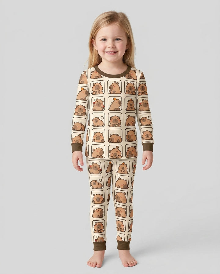 Cute Capy Faces Bamboo Two Piece Long Sleeve Pajama Set