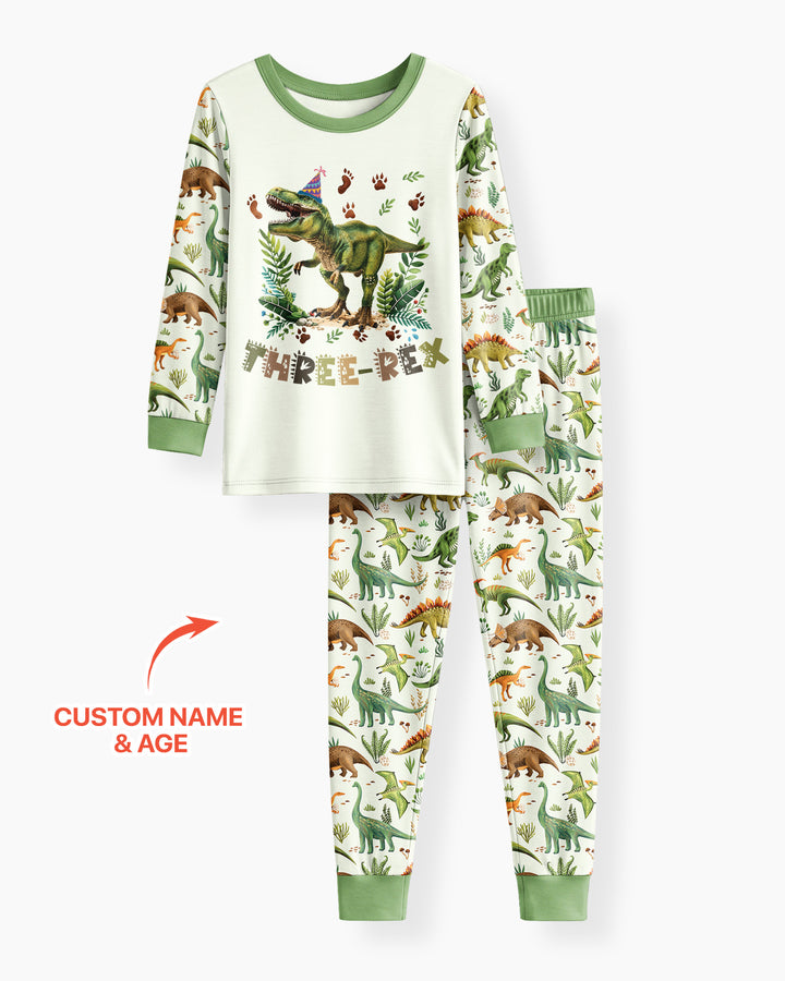 Dinosaur Birthday Boy Bamboo Two Piece Long Sleeve Pajama Set