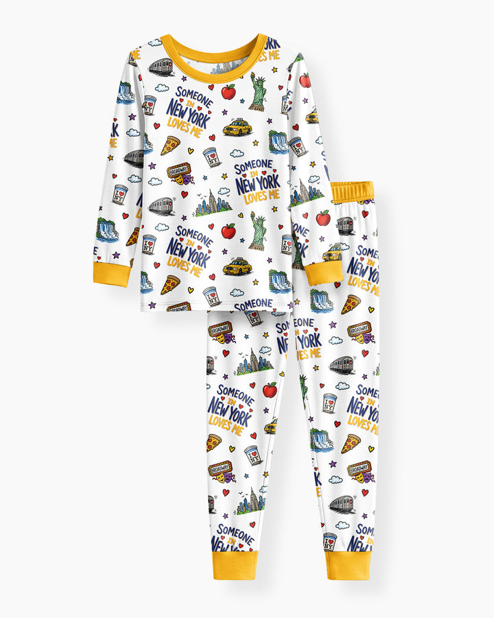 Someone in New York Loves Me Bamboo Two Piece Long Sleeve Pajama Set (P)