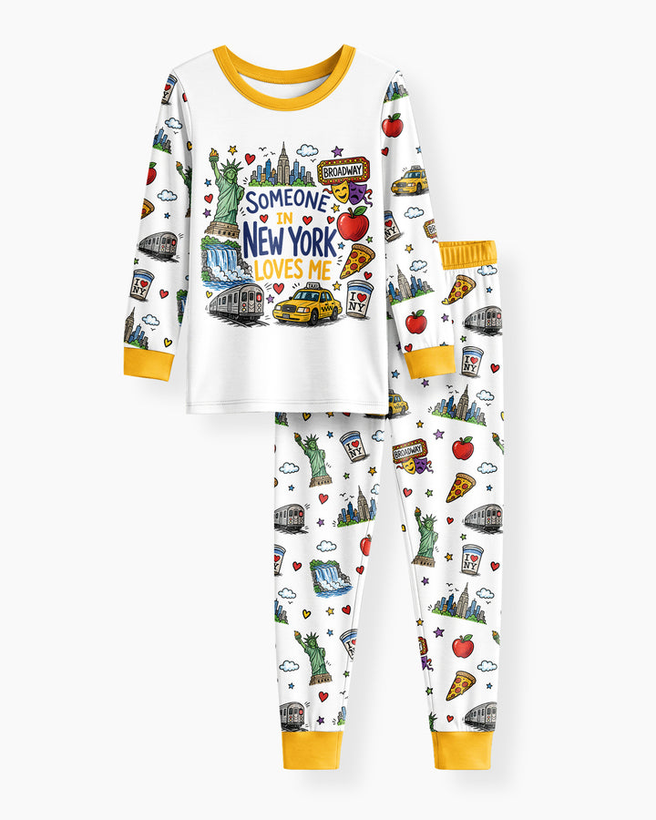 Someone in New York Loves Me Bamboo Two Piece Long Sleeve Pajama Set (A)