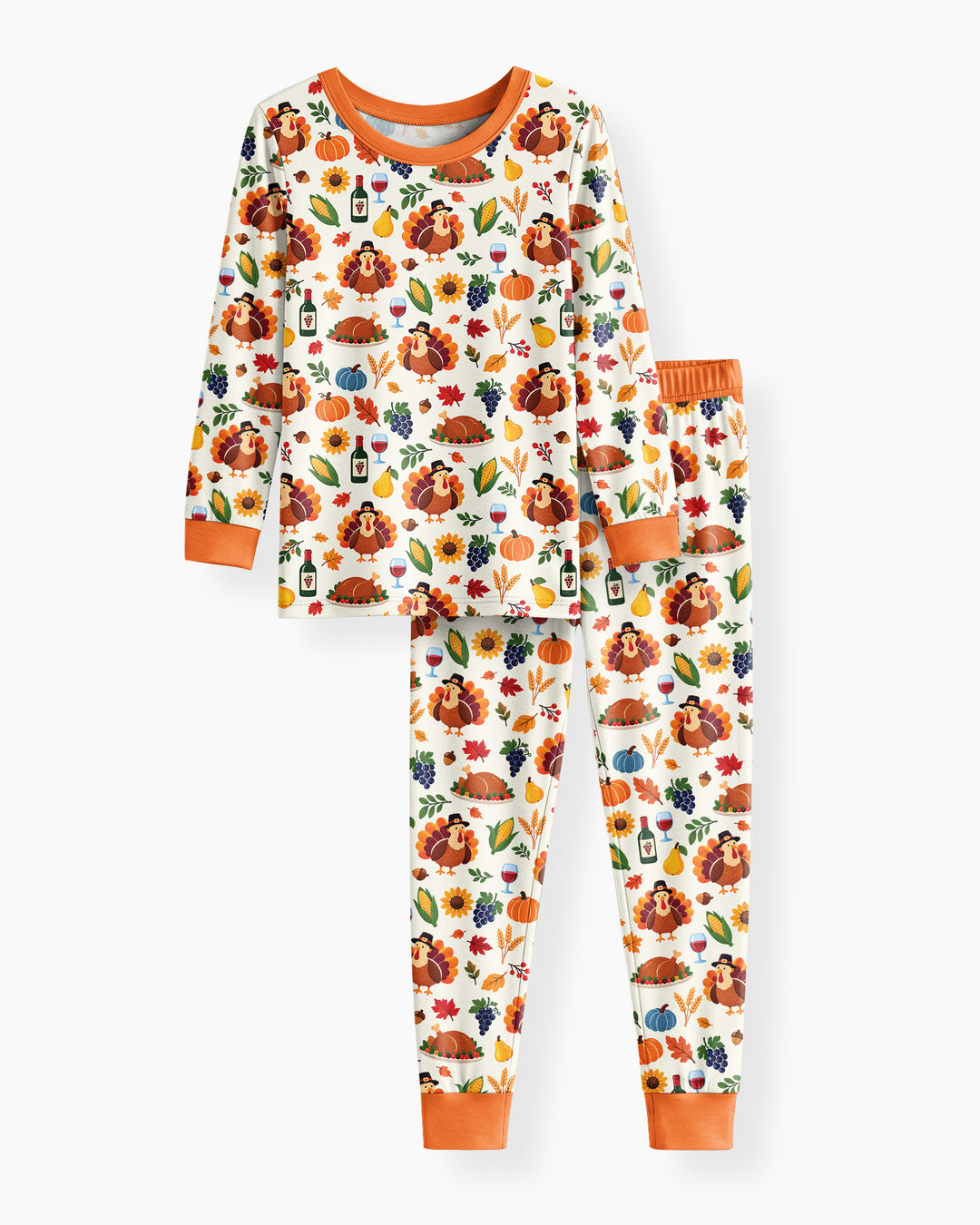 Thanksgiving Turkey Wine Harvest Bamboo Two Piece Long Sleeve Pajama Set