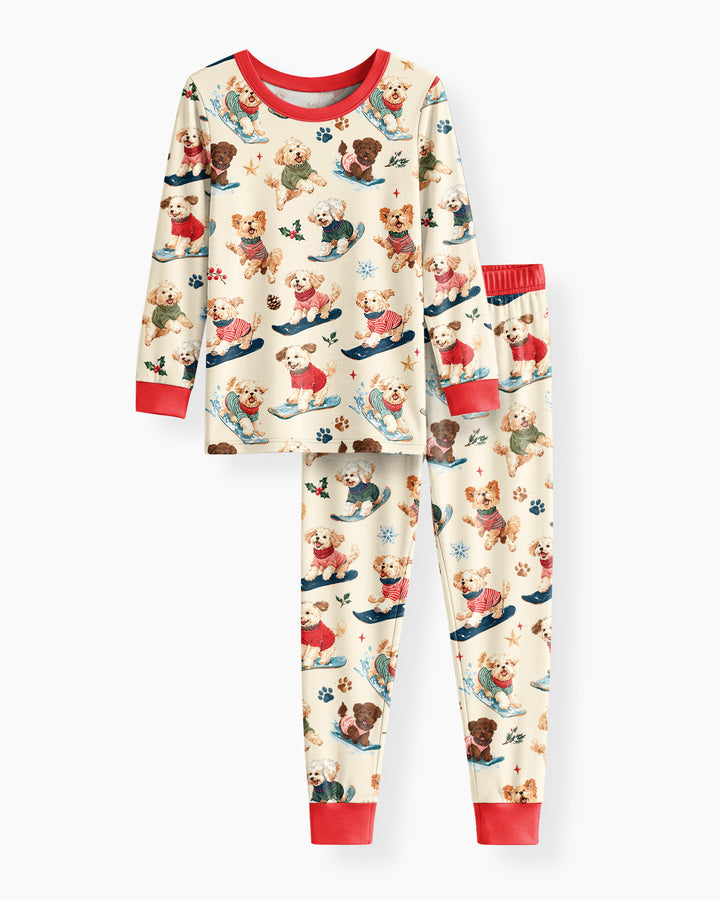 Snowboarding Dogs Bamboo Two Piece Long Sleeve Pajama Set