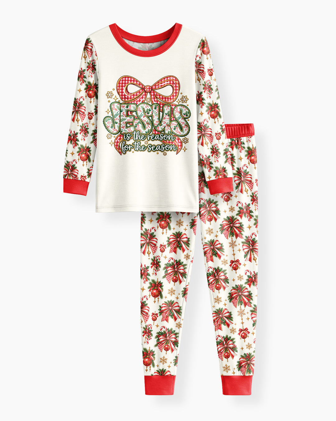 Coquette Floral Jesus Is The Reason Mommy And Me Matching Bamboo Two Piece Long Sleeve Pajama Set