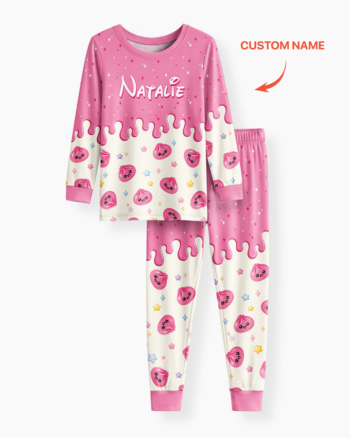 Personalized Dripping Kawaii Dumpling Bamboo Two Piece Long Sleeve Pajama Set