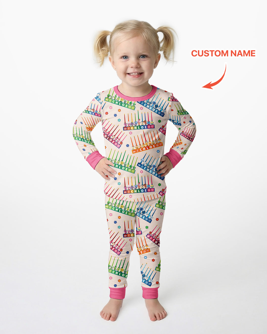 Personalized Jewish Menorah Bamboo Two Piece Long Sleeve Pajama Set