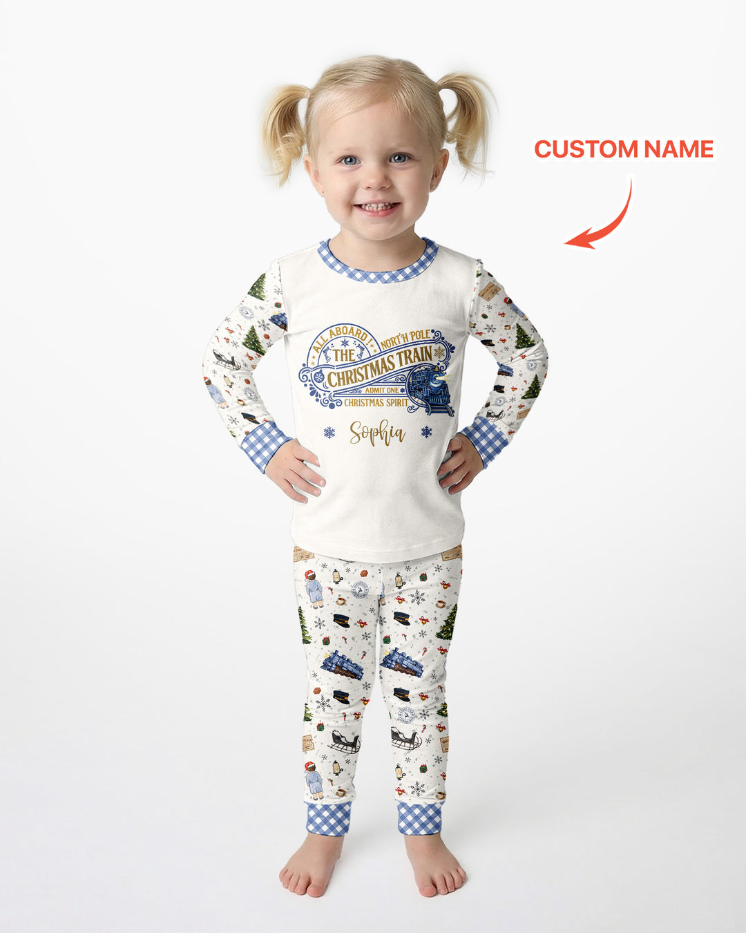 Custom Name North Pole Adventure Bamboo Two Piece Long Sleeve Pajama Set