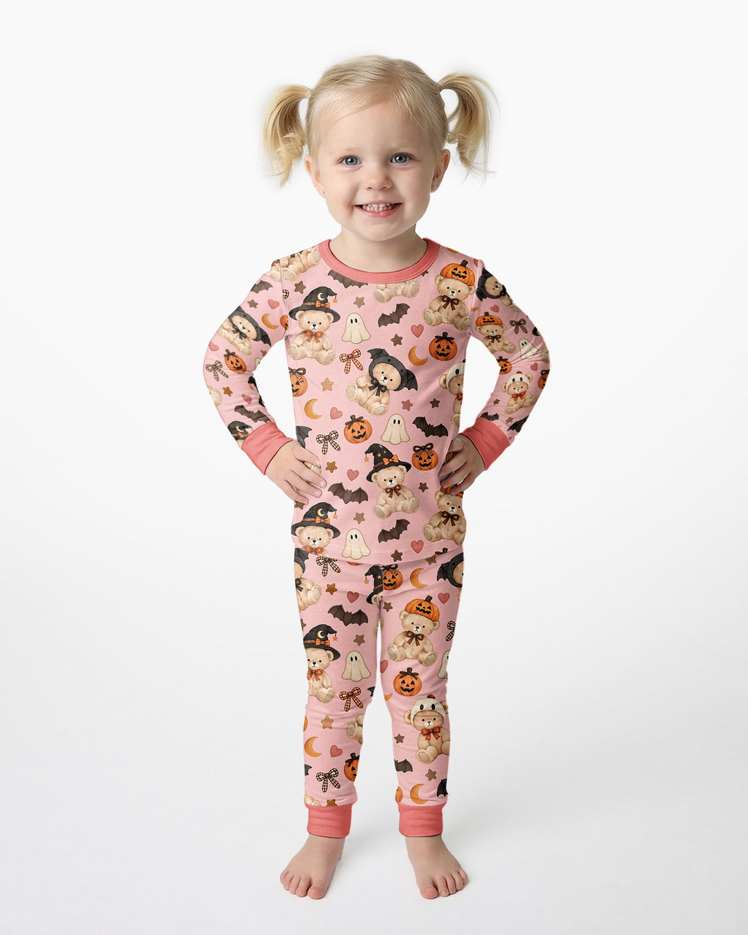Cozy Coquette Teddy Bear Halloween Bamboo Two Piece Long Sleeve Pajama Set