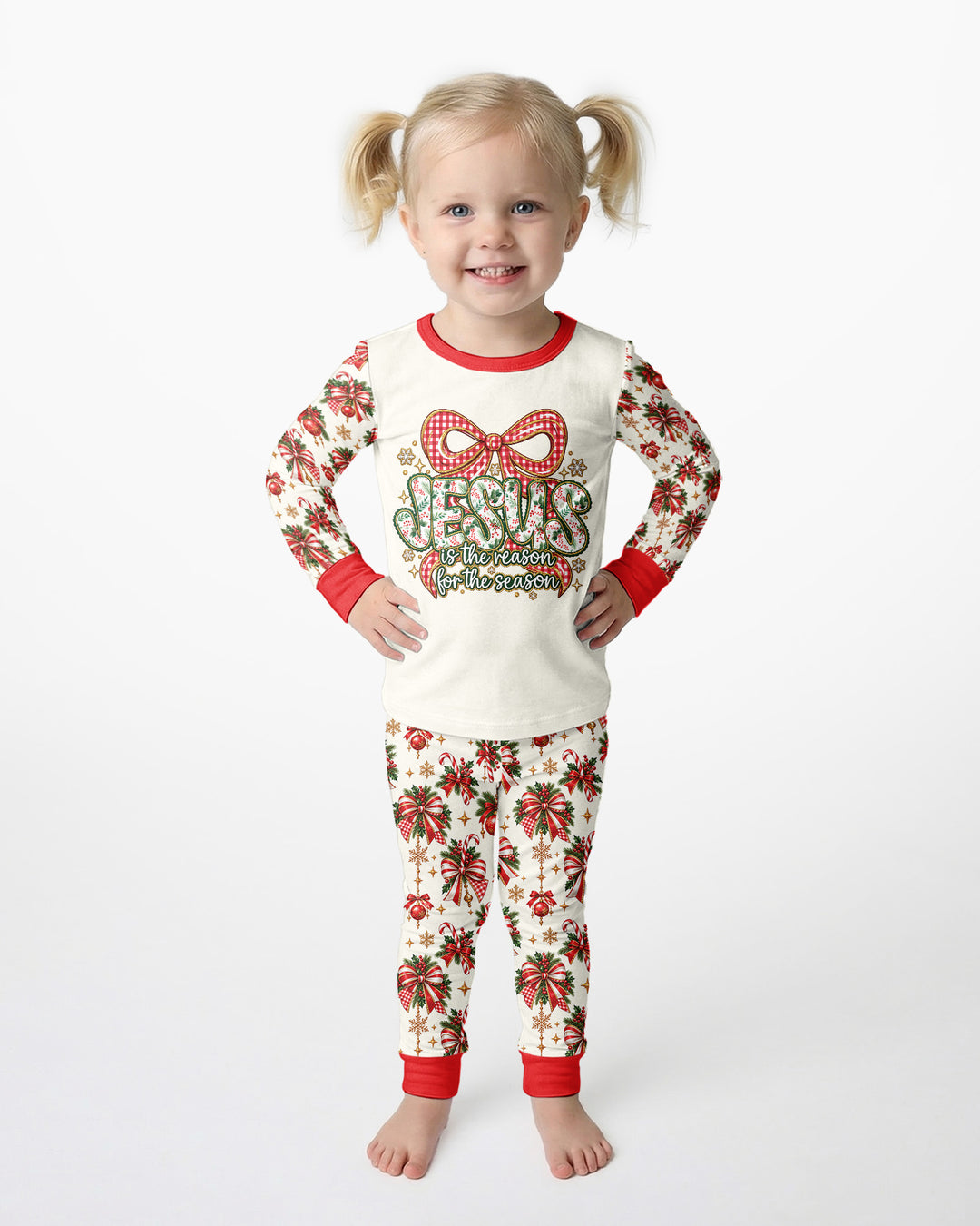 Coquette Floral Jesus Is The Reason Mommy And Me Matching Bamboo Two Piece Long Sleeve Pajama Set
