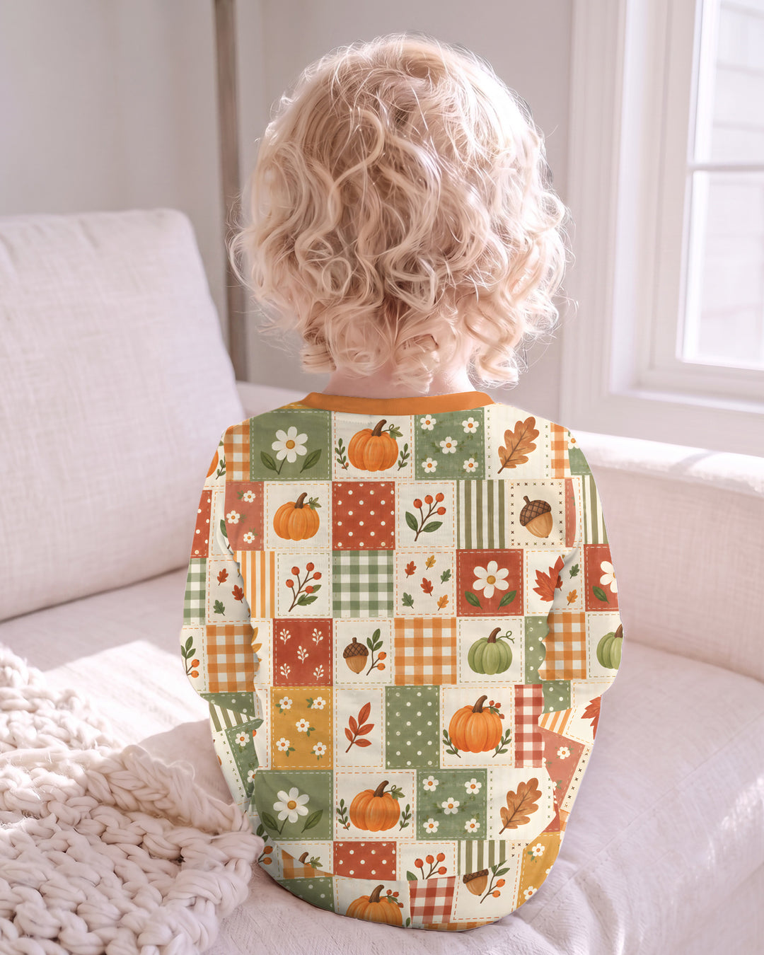 Vintage Fall Gingham Pumpkin Patchwork Bamboo Two Piece Long Sleeve Pajama Set