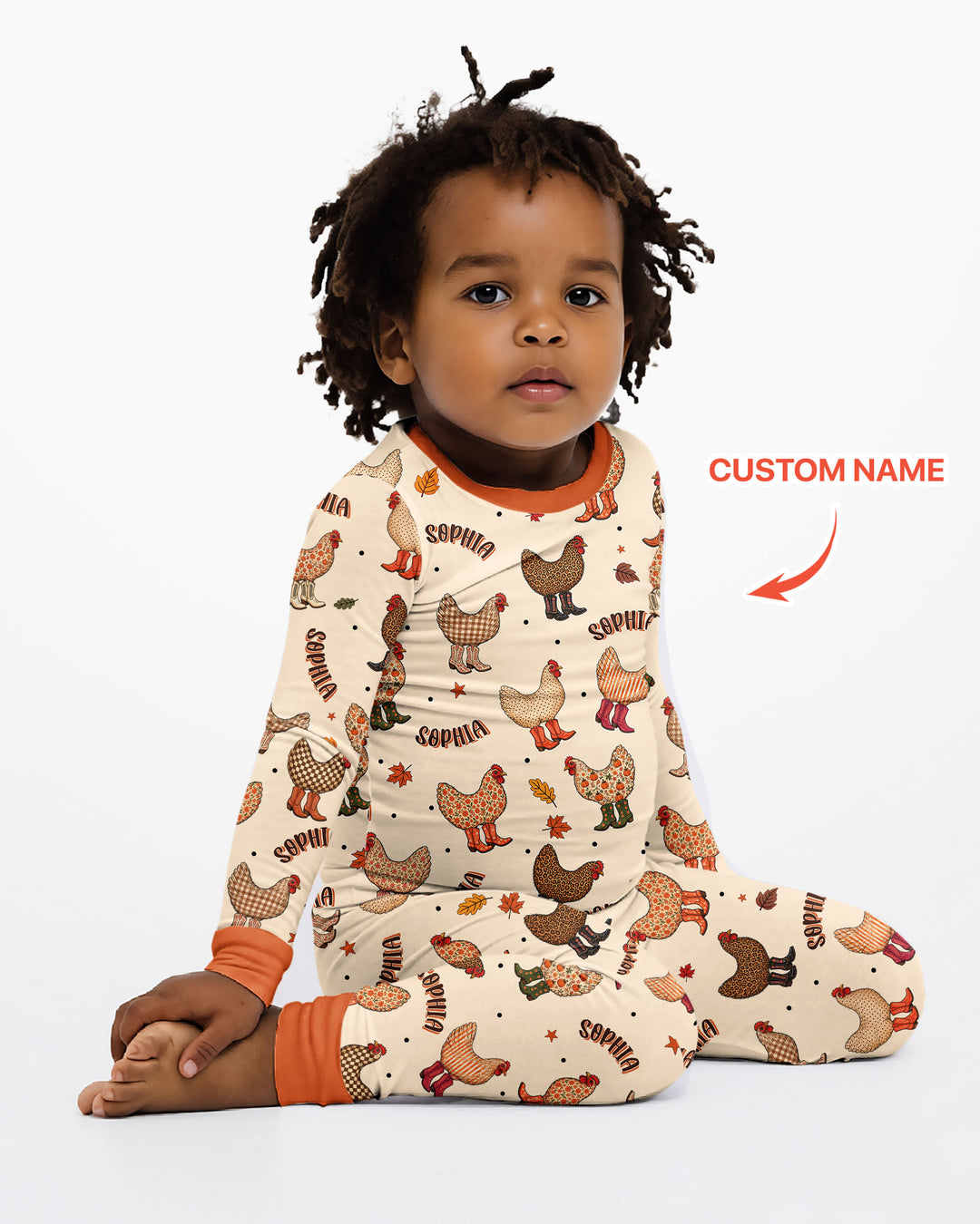 Custom Name Preppy Fall Chicken Bamboo Two Piece Long Sleeve Pajama Set