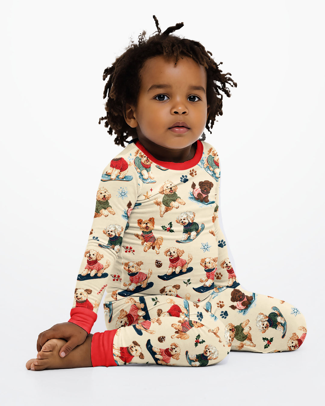 Snowboarding Dogs Bamboo Two Piece Long Sleeve Pajama Set