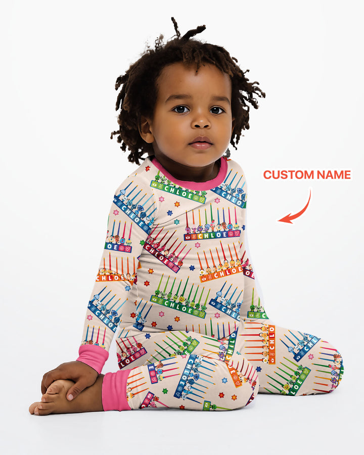 Personalized Jewish Menorah Bamboo Two Piece Long Sleeve Pajama Set