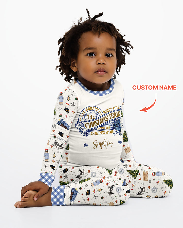 Custom Name North Pole Adventure Bamboo Two Piece Long Sleeve Pajama Set