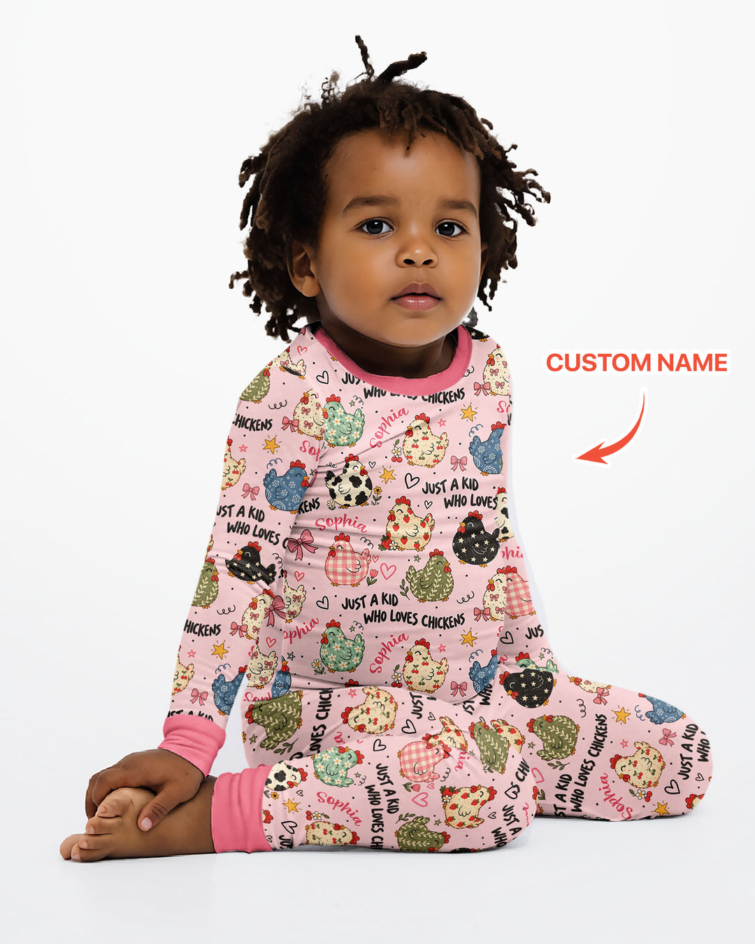 Custom Name Just A Kid Who Loves Chickens Bamboo Two Piece Long Sleeve Pajama Set