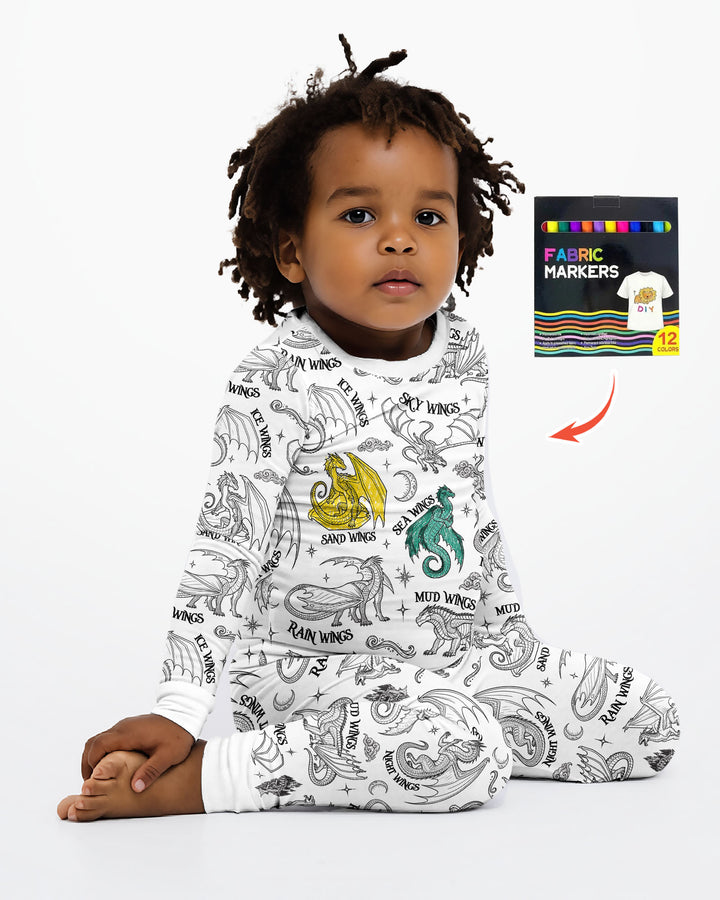 Elemental Dragons Colorable Bamboo Two Piece Long Sleeve Pajama Set
