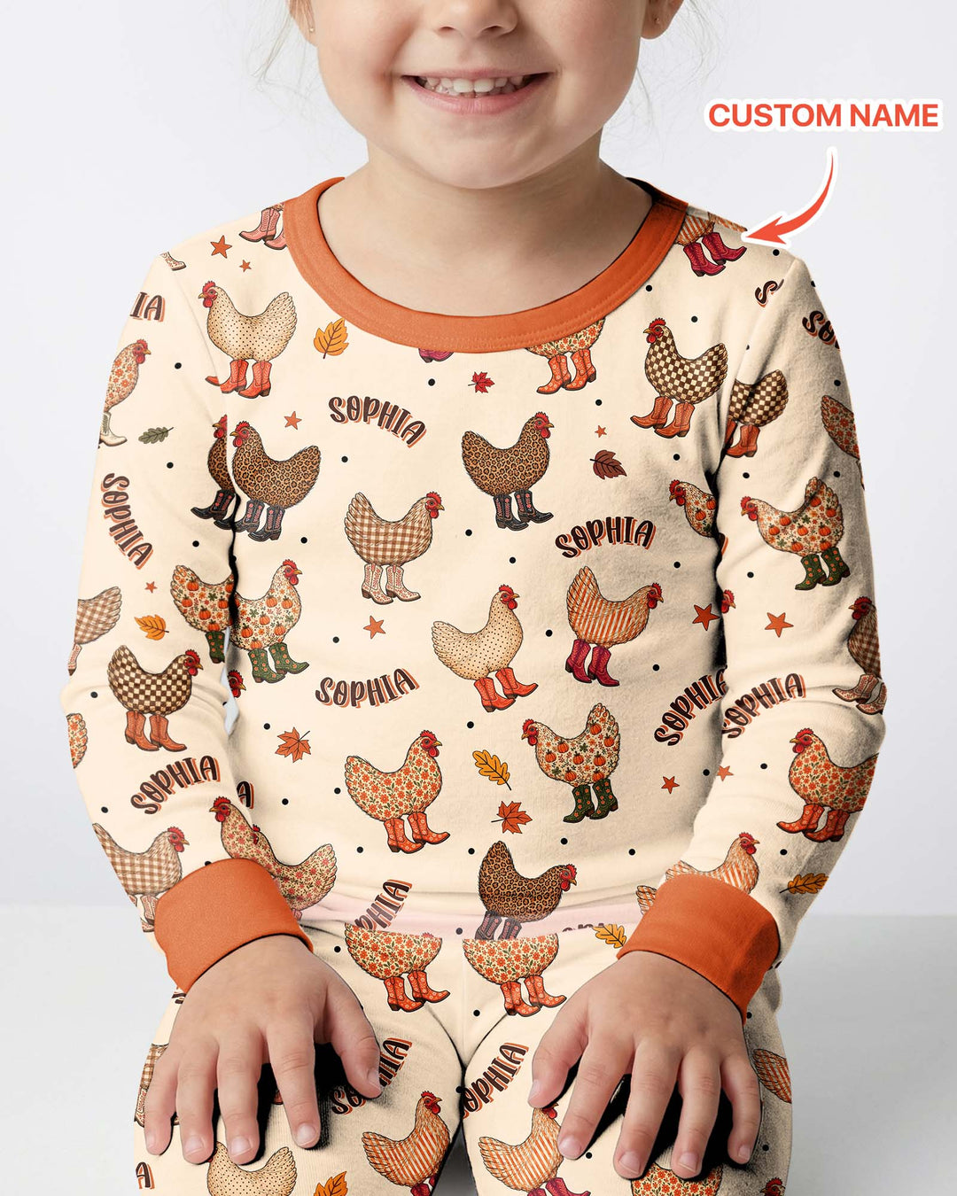 Custom Name Preppy Fall Chicken Bamboo Two Piece Long Sleeve Pajama Set