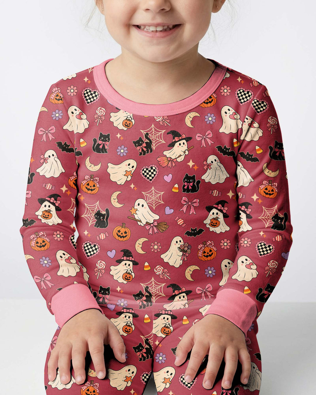Retro Groovy Coquette Halloween Bamboo Two Piece Long Sleeve Pajama Set