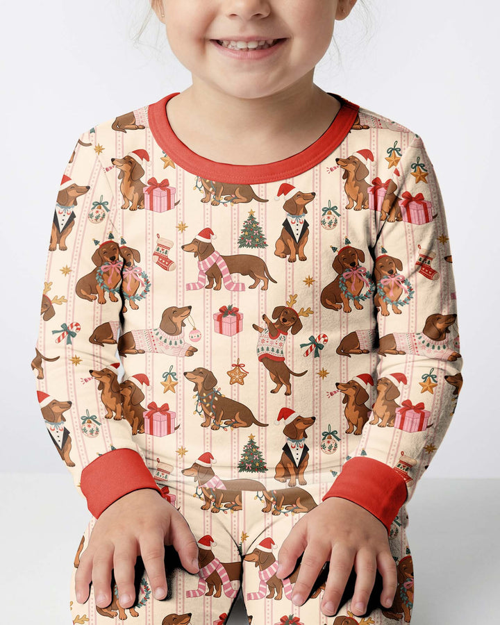 Christmas Dachshund Cute Vintage Bamboo Two Piece Long Sleeve Pajama Set
