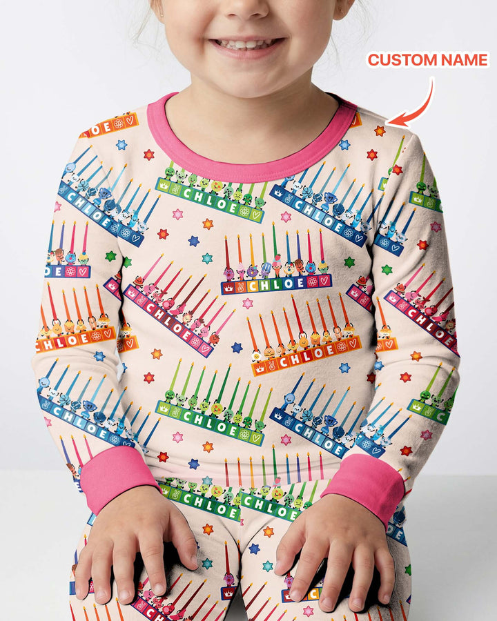 Personalized Jewish Menorah Bamboo Two Piece Long Sleeve Pajama Set