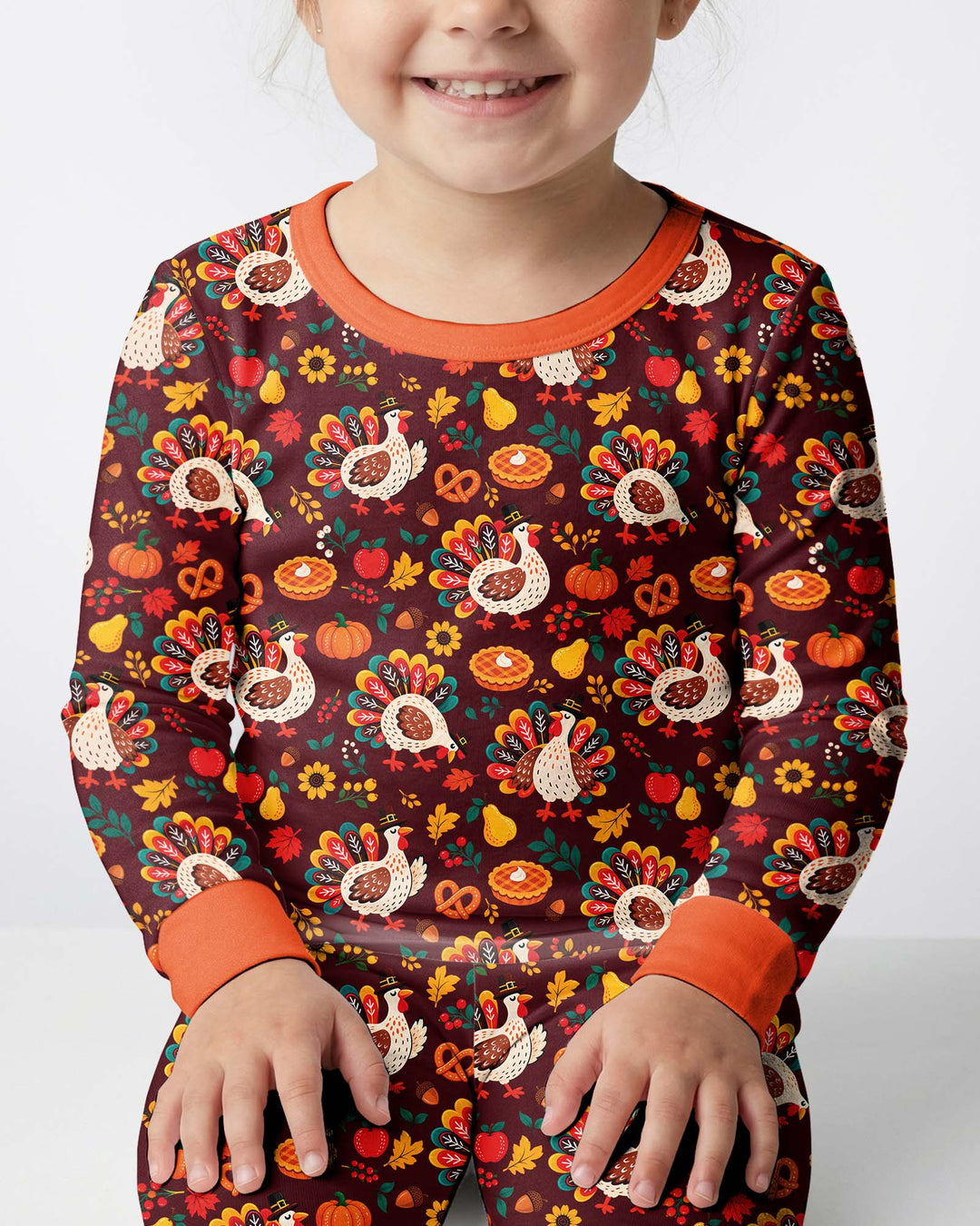 Festive Turkey Fall Harvest Bamboo Two Piece Long Sleeve Pajama Set