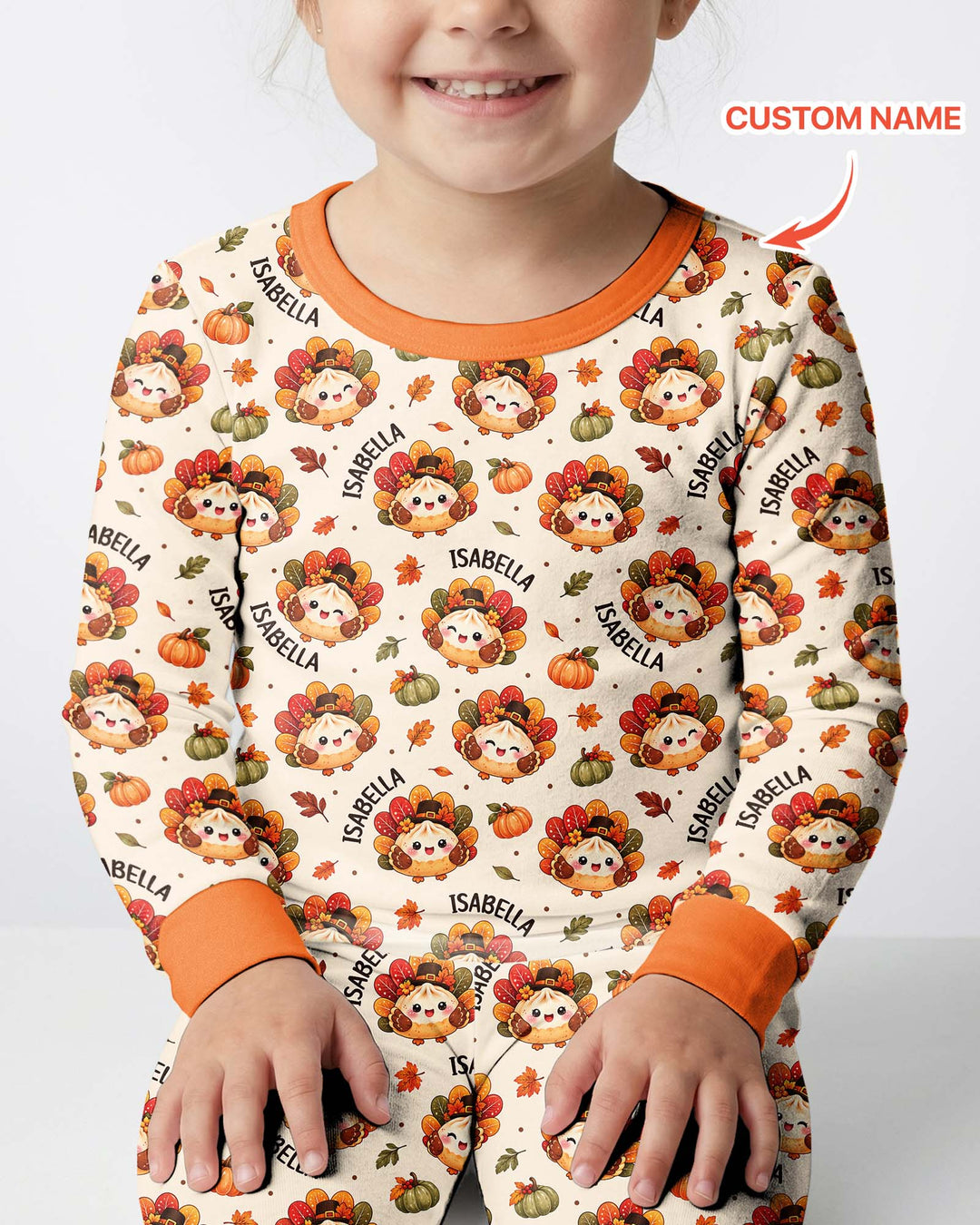 Cute Dumpling Turkey Thanksgiving Bamboo Two Piece Long Sleeve Pajama Set