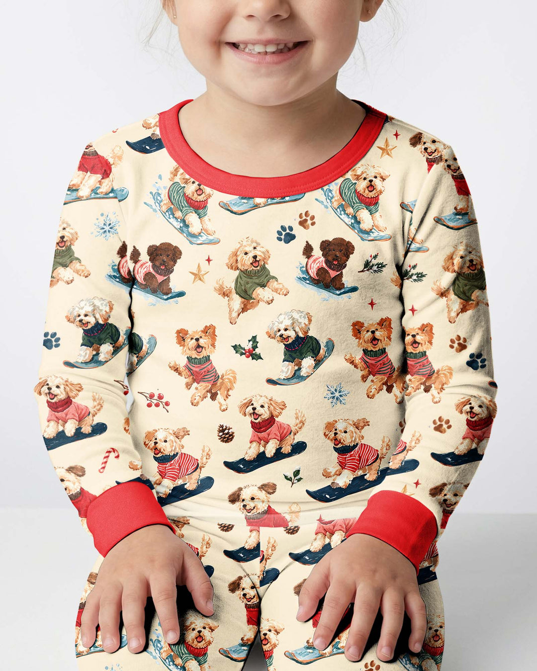 Snowboarding Dogs Bamboo Two Piece Long Sleeve Pajama Set