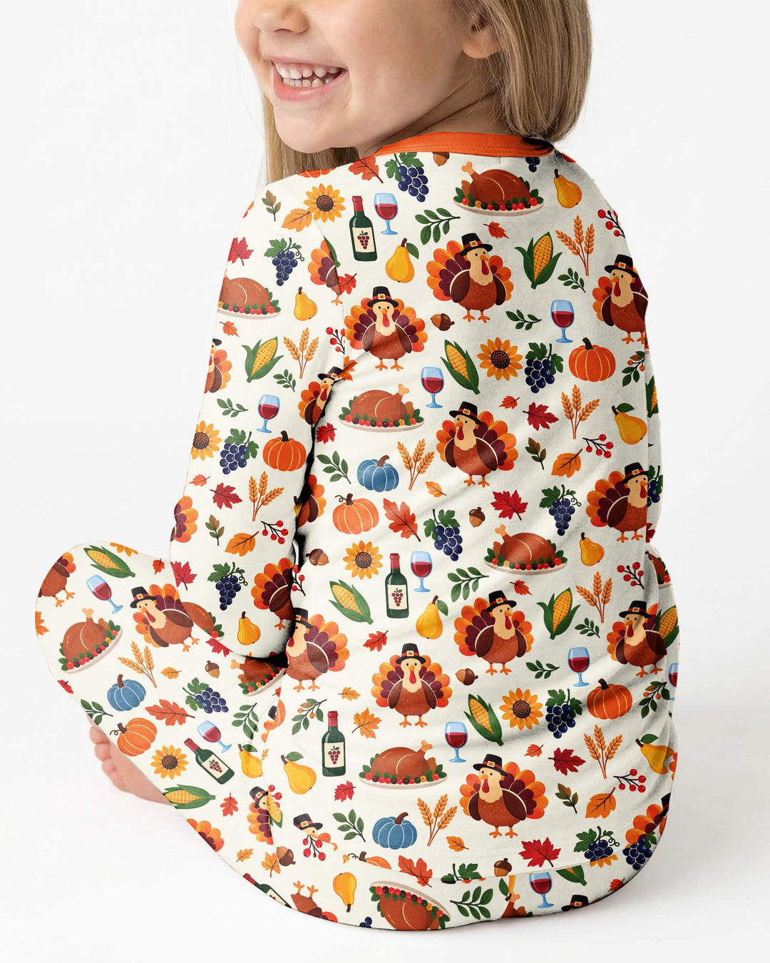Thanksgiving Turkey Wine Harvest Bamboo Two Piece Long Sleeve Pajama Set