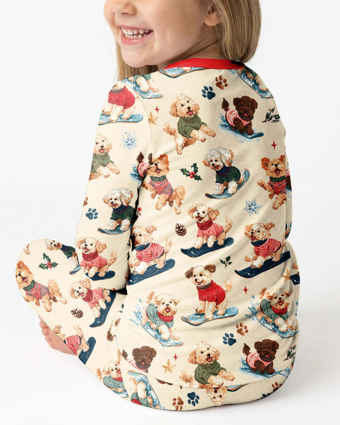 Snowboarding Dogs Bamboo Two Piece Long Sleeve Pajama Set