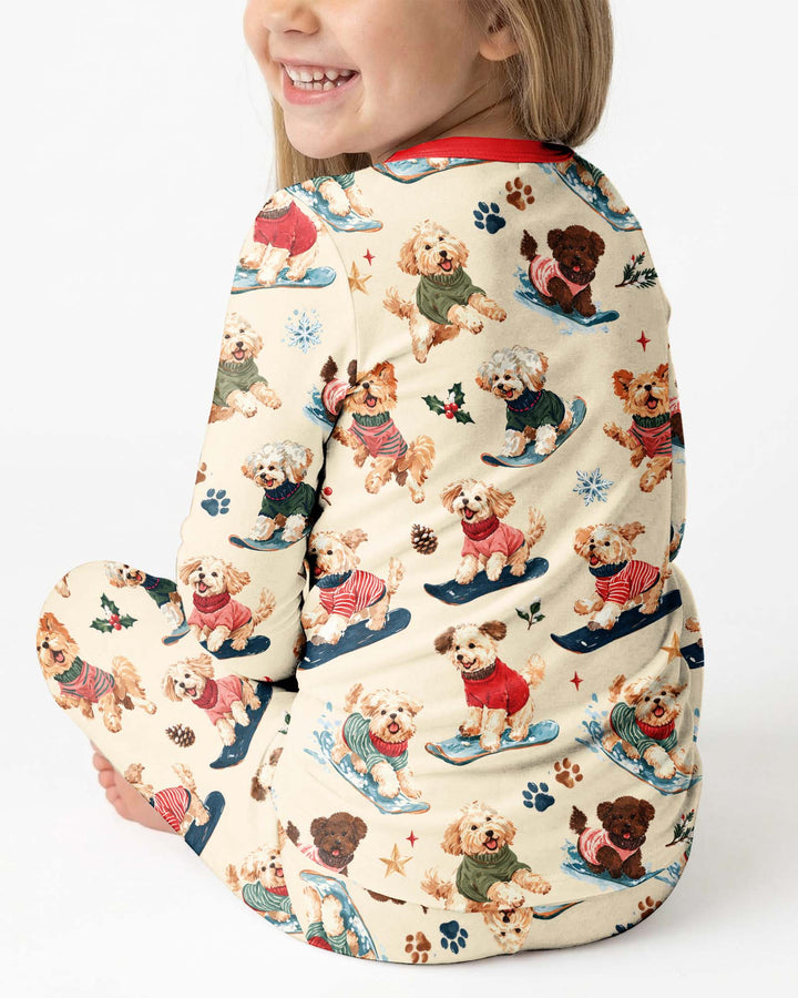 Snowboarding Dogs Bamboo Two Piece Long Sleeve Pajama Set