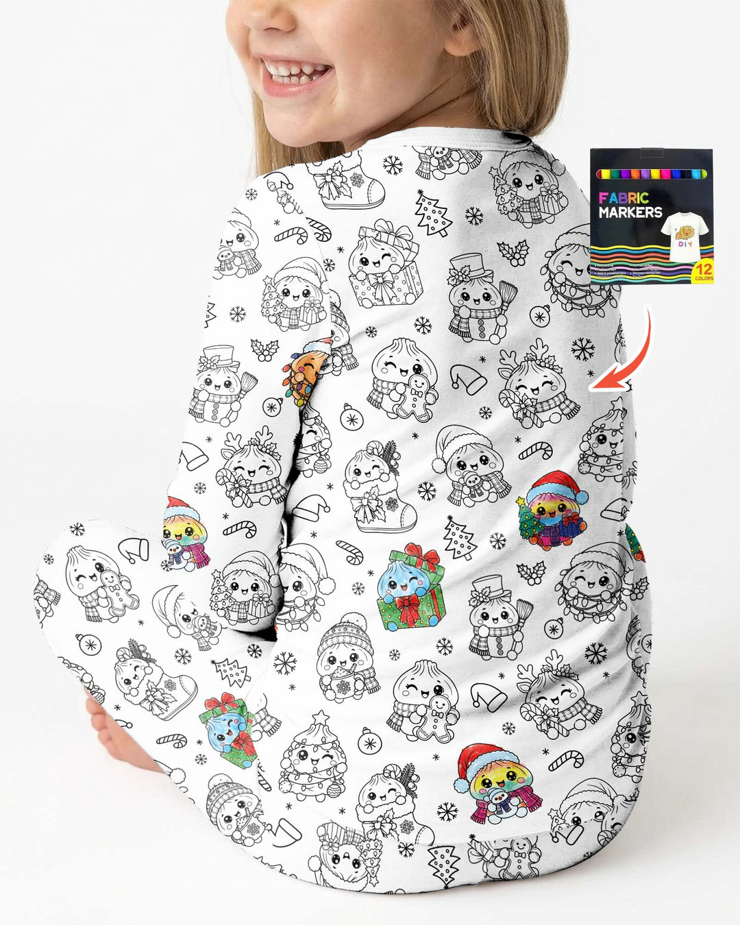 Kawaii Holiday Dumpling Colorable Bamboo Two Piece Long Sleeve Pajama Set