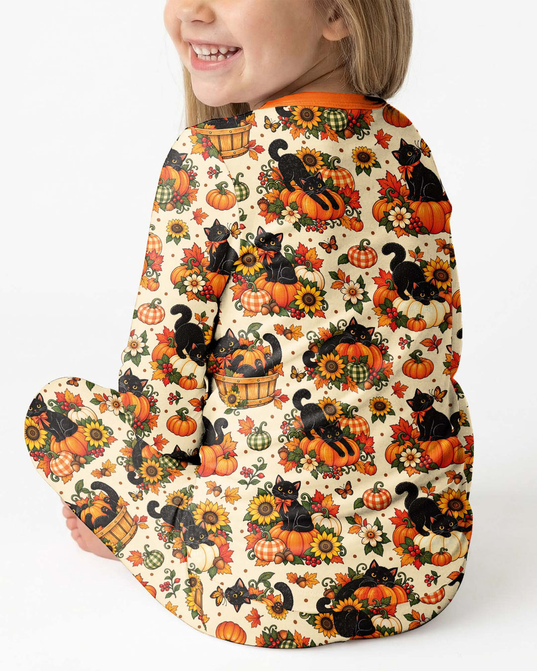 Vintage Black Cat Pumpkin Fall Bamboo Two Piece Long Sleeve Pajama Set