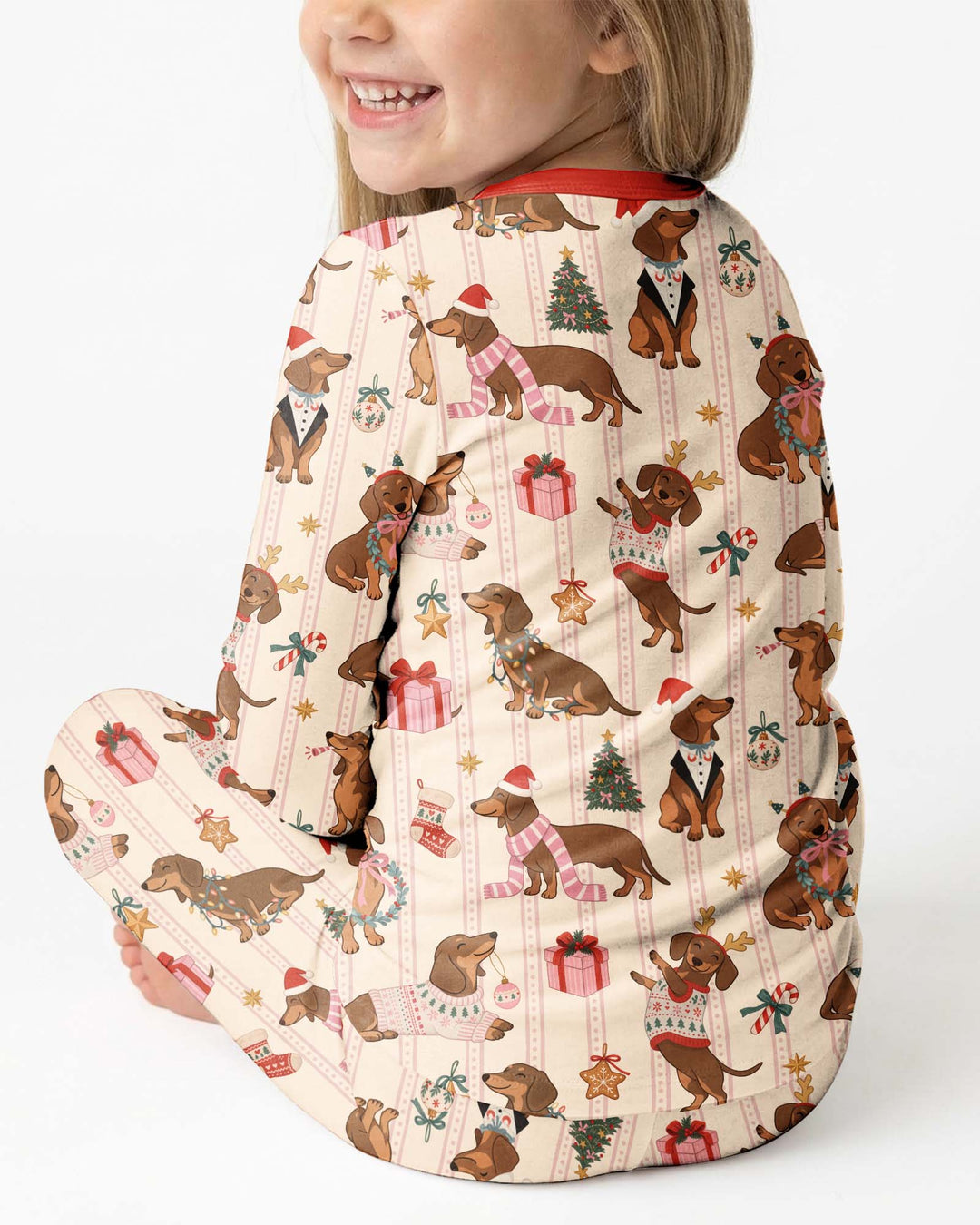 Christmas Dachshund Cute Vintage Bamboo Two Piece Long Sleeve Pajama Set