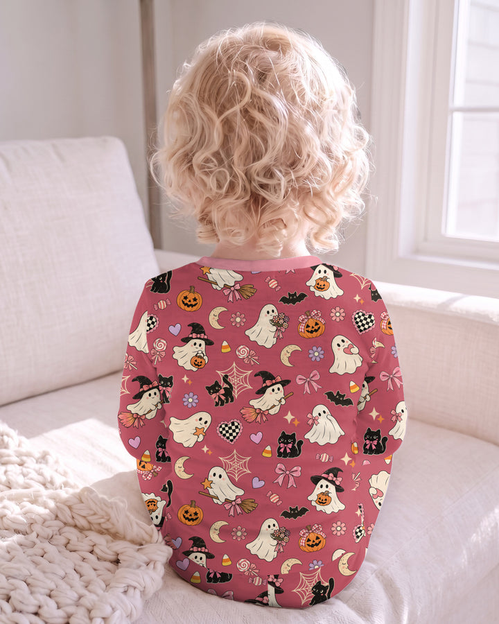 Retro Groovy Coquette Halloween Bamboo Two Piece Long Sleeve Pajama Set