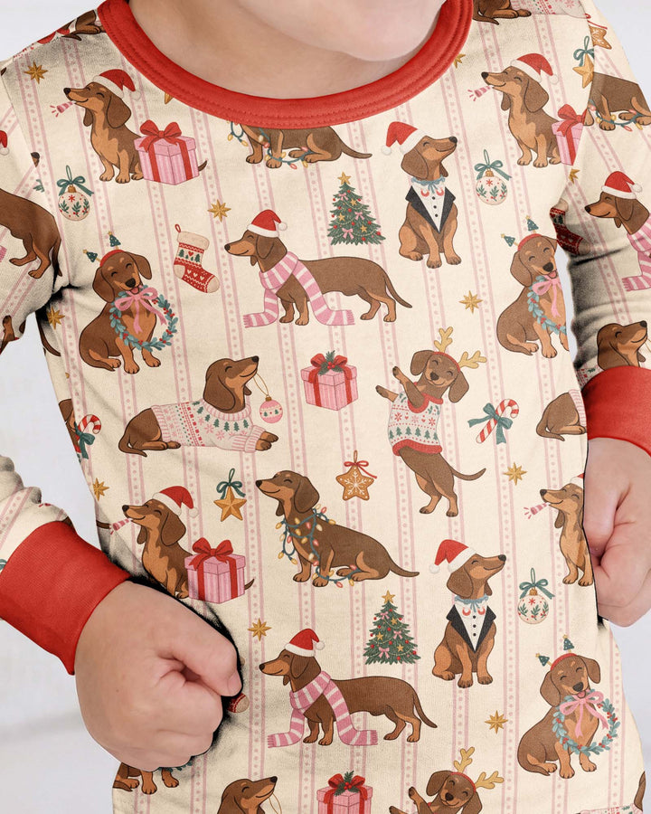 Christmas Dachshund Cute Vintage Bamboo Two Piece Long Sleeve Pajama Set