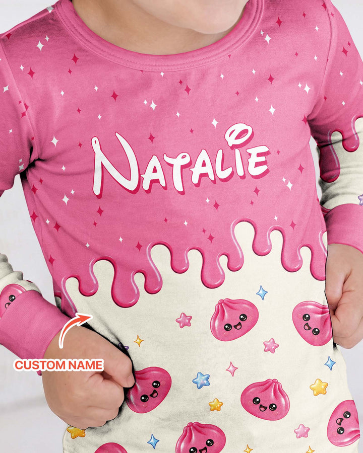 Personalized Dripping Kawaii Dumpling Bamboo Two Piece Long Sleeve Pajama Set